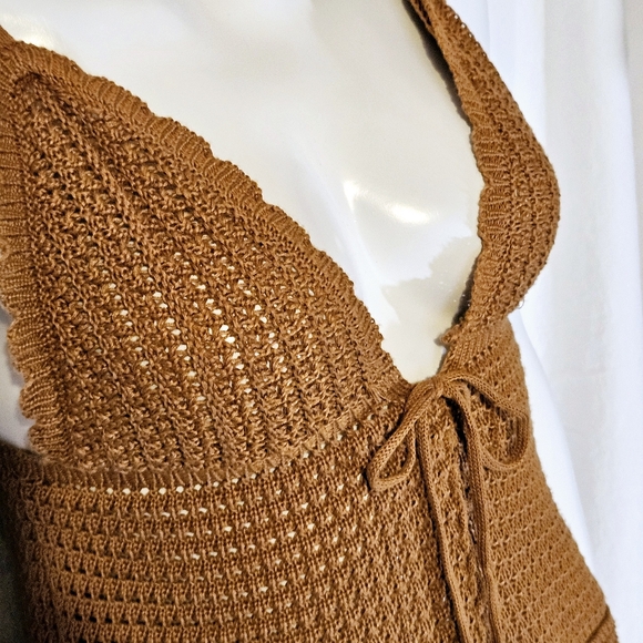 Poof New York Crochet Knit Tunic Top - Brown - Festival Boho - Size Small - Picture 4 of 8